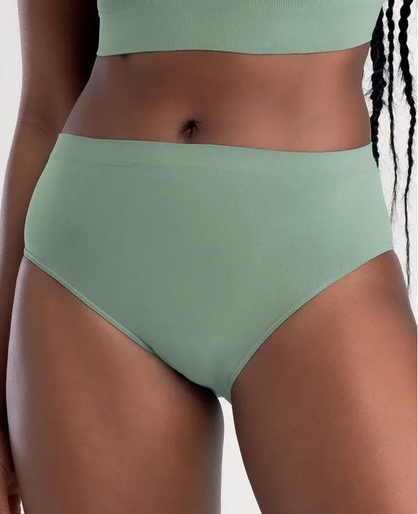 CALCINHA CINTURA ALTA MICROFIBRA SEM COSTURA SEAMLESS VERDE MÉDIO GG