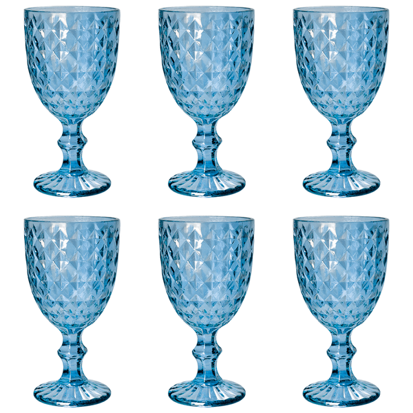 Jogo de Taças para Água Bon Gourmet Roman, 6 Peças, 345ml, Azul, Vidro - 35457