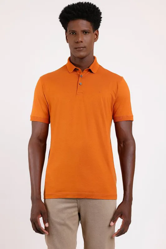 Polo Manga Curta Pima Surton Retilínea Caramelo Bourbon - GG
