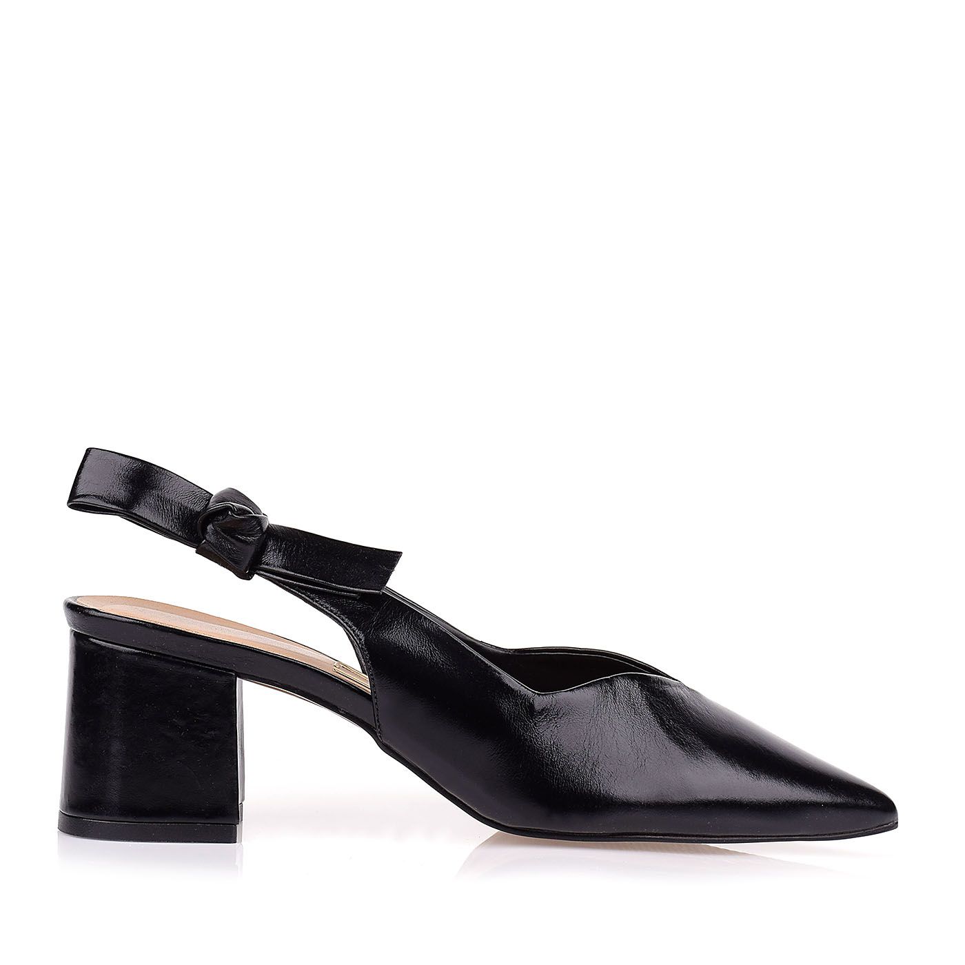 Slingback Salto Médio Couro Preto