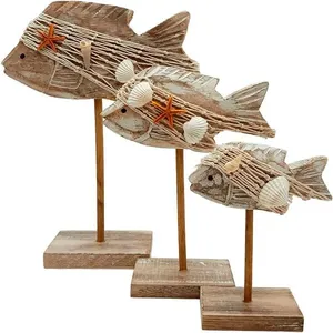 Enfeite Decorativo Decoração de Praia Kit 3 Peixes em Pedestal com Pintura Artesanal Marrom Outras Marcas Enfeite Decorativo Decoração de Praia Kit 3 Peixes Pedestal Efeito Artesanal Marrom Outras Marcas