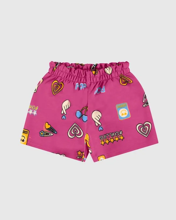 Shorts Infantil Menina Clochard Estampado Em Moletinho Malwee Kids Rosa - 8