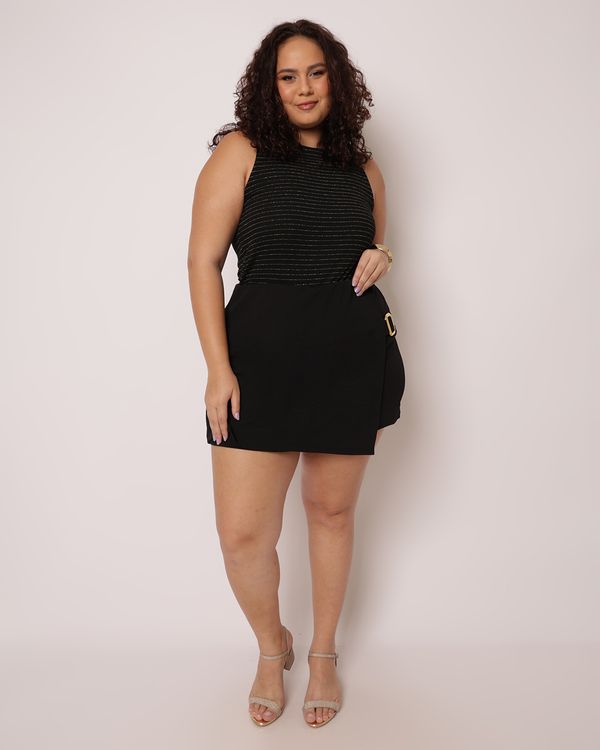 Shorts Saia Plus Size Feminino com Aviamento Preto G2