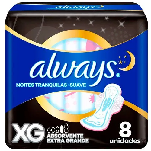 Absorvente Always Noites Tranquilas Suave Com Abas XG 8 Unidades