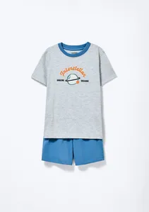 Pijama Infantil Menino Curto Com Estampa - Cinza 006