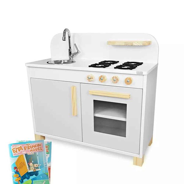 Kit Livro Cozinha Infantil de Madeira Compacta Cinza