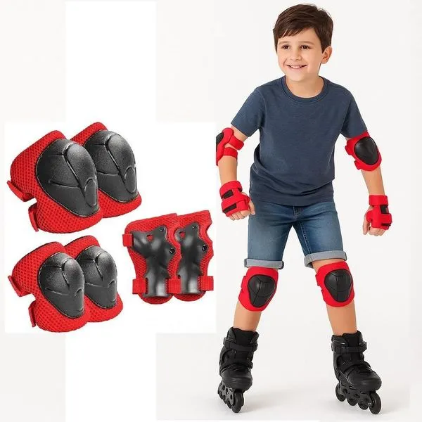 Kit de Proteção Infantil com Joelheira Cotoveleira e Munhequeira para Patins Skate Bicicleta Vermelho Kit de Proteção Infantil Joelheira Cotoveleira Munhequeira Skate Patins Vermelho