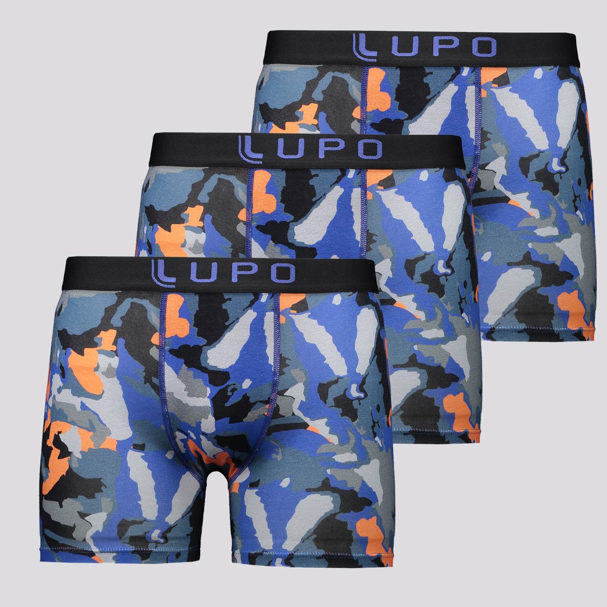 Kit de 3 Cuecas Boxer Lupo Cotton Stars Preta