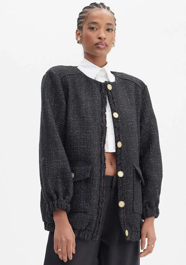 Casaco Oversized Com Ombreira Preto PP