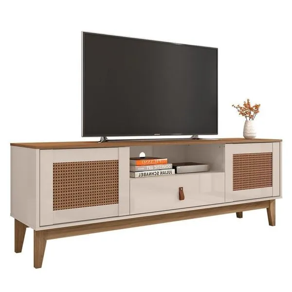 Rack Bancada Esmeralda 160cm Off White-cedro Para Tv Até 60” - Casa D Off White-cedro
