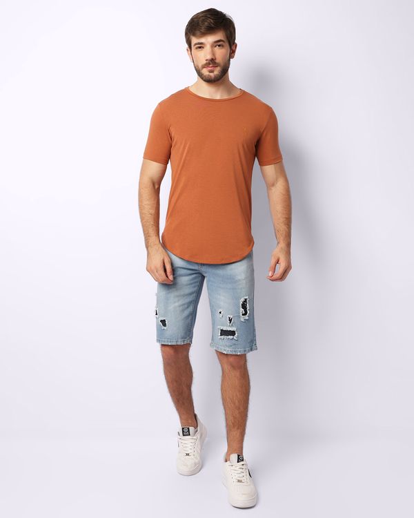 Bermuda Jeans Masculina Reta Destroyed Azul 36
