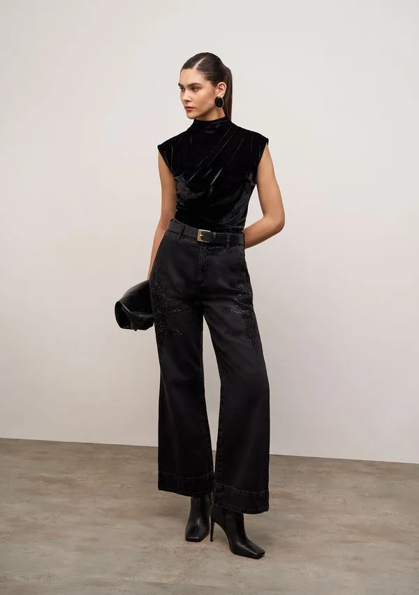 Blusa Iódice Ajustada Decote Reto Manga Curta Padrão Preto G