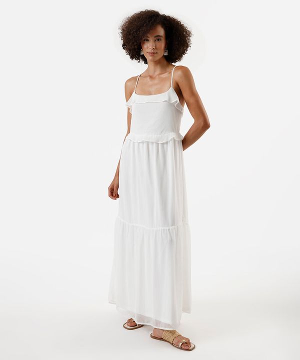 vestido longo alça fina feminino com recortes e babados off white M