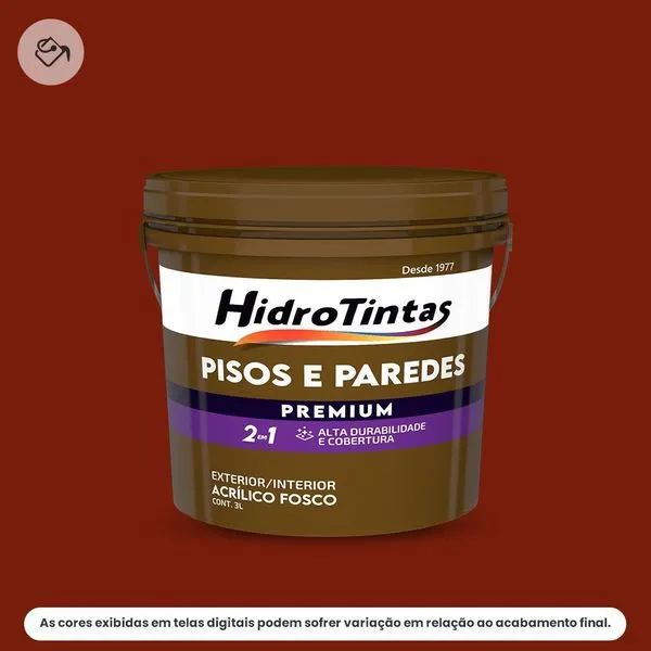 Tinta Acrílica Premium Fosca Pisos E Paredes Hidrotintas 3L Vermelho (MP)