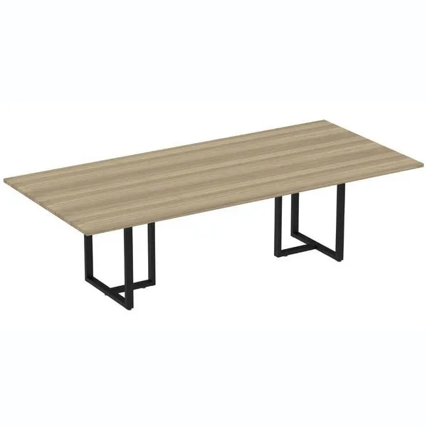 Mesa De Reunião Retangular 260 X 120 Cm Pé Tubular Pe25 Em Mdp Noce Naturalle Base Preta