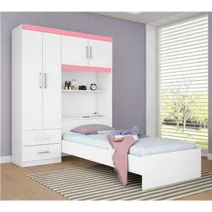 Guarda-roupa em MDP com Cama, 4 Portas, 2 Gavetas - Demóbile Dueto Branco / Rosa
