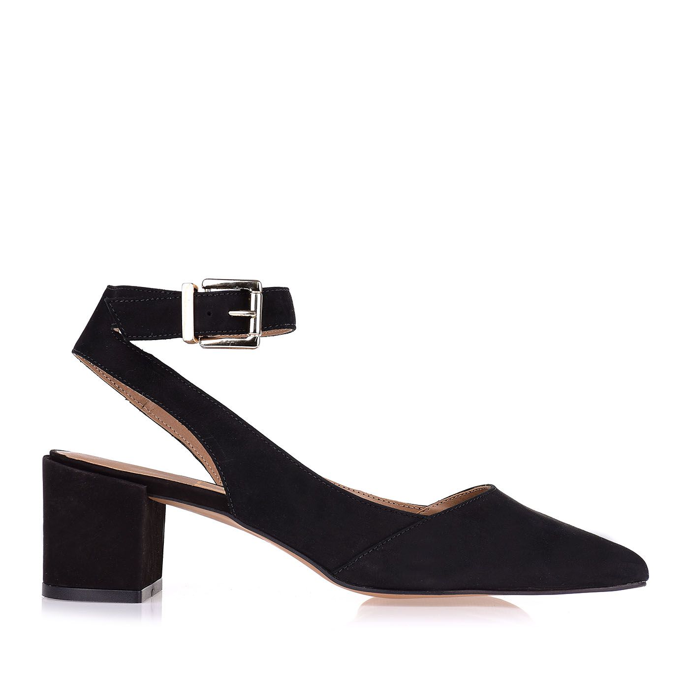 Slingback Salto Médio Nobuck Preto