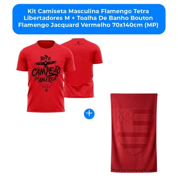Kit Camiseta Masculina Flamengo Tetra Libertadores M + Toalha De Banho Bouton Flamengo Jacquard Vermelho 70x140cm (MP) kit-camiseta-masculina-flamengo-tetra-libertadores-m-toalha-de-banho-bouton-flamengo-jacquard-vermelho-70x140cm-mp