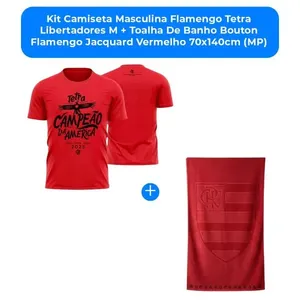Kit Camiseta Masculina Flamengo Tetra Libertadores M + Toalha De Banho Bouton Flamengo Jacquard Vermelho 70x140cm (MP) kit-camiseta-masculina-flamengo-tetra-libertadores-m-toalha-de-banho-bouton-flamengo-jacquard-vermelho-70x140cm-mp