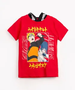 camiseta de algodão infantil maroto com capuz manga curta vermelho médio 4