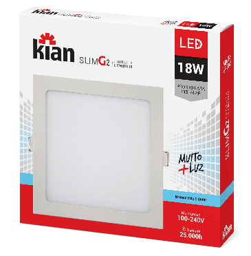 Luminária de Embutir Kian Quadrado LED Slim G2 Alt: 2cm Comp.: 22cm Larg: 22cm 18W 6000K Branca.