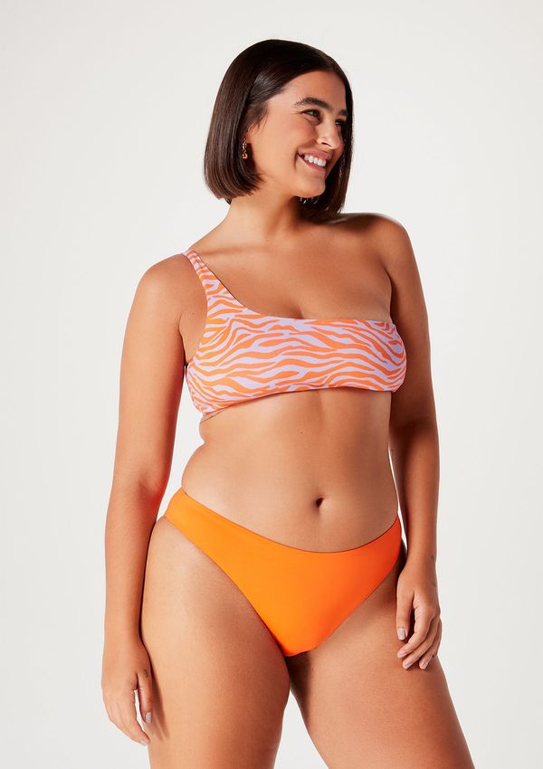 Top Biquíni Ombro Único Animal Print - Laranja P