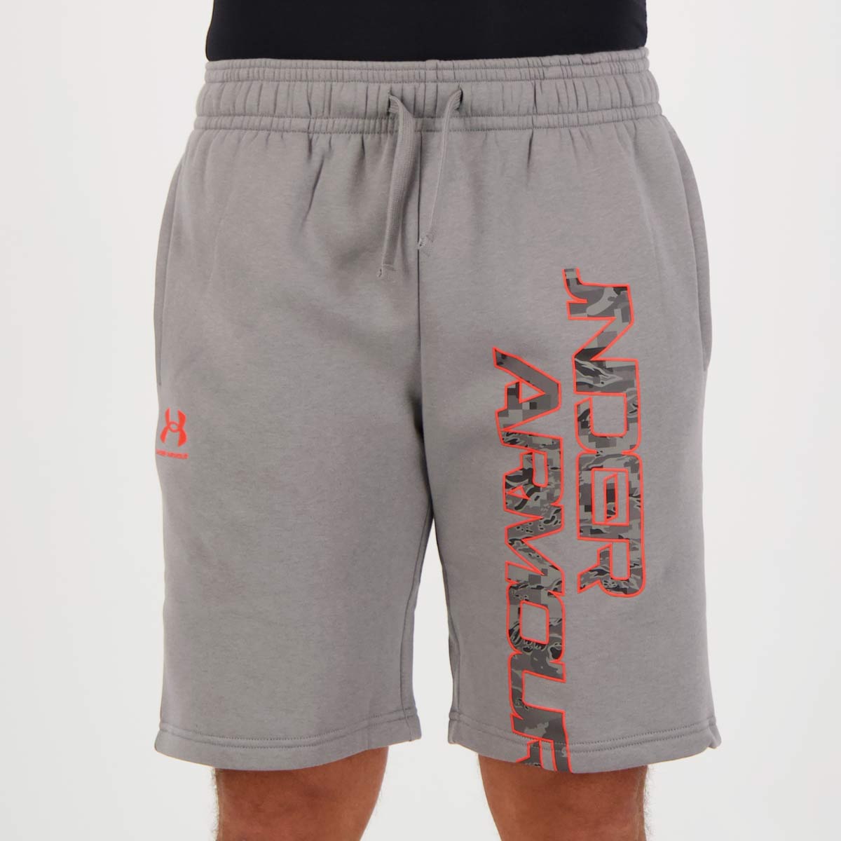 Bermuda Under Armour Rival Fleece Camo Cinza e Vermelha