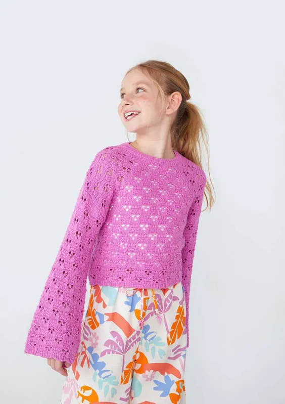 Blusão Infantil Menina Em Tricô - Roxo 006
