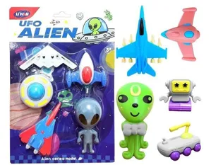 Kit 5 Bonecos Aliens Exploradores – Brinquedo Coleção Galáxia Espacial