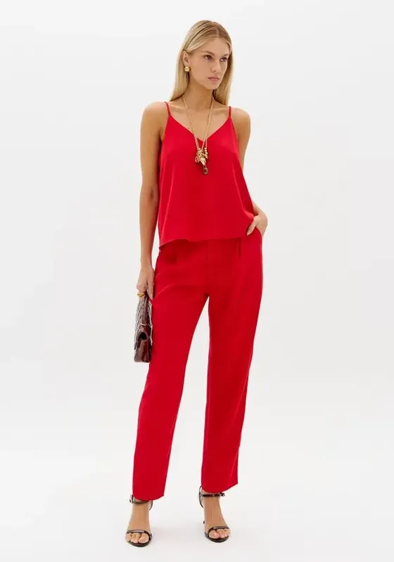 Calça Carrot Alfaiataria Cintura Média Vermelho M