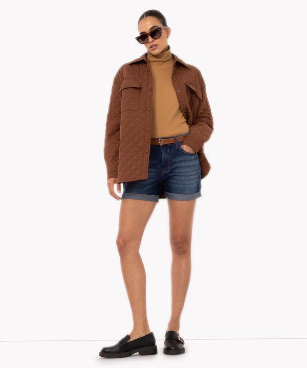 short jeans midi cintura média com cinto azul escuro 34