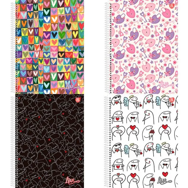 Caderno Universitário Love 1 Matéria 80 Folhas Estampas Sortidas 233119/10207 - São Domingos
