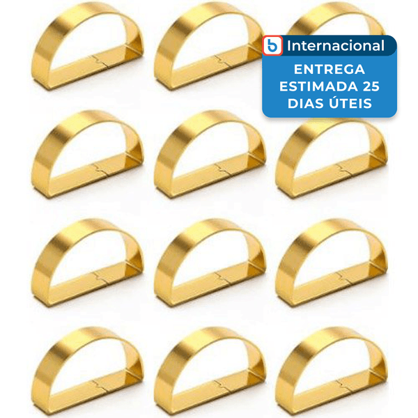 Conjunto Anéis de Guardanapo 12 Unidades Coitak Formato Semicírculo Ouro A-MBI