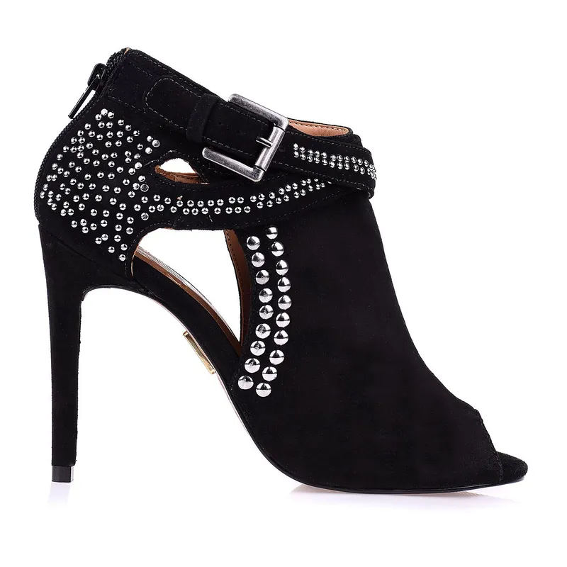 Ankle Boot Salto Alto Suede Preto