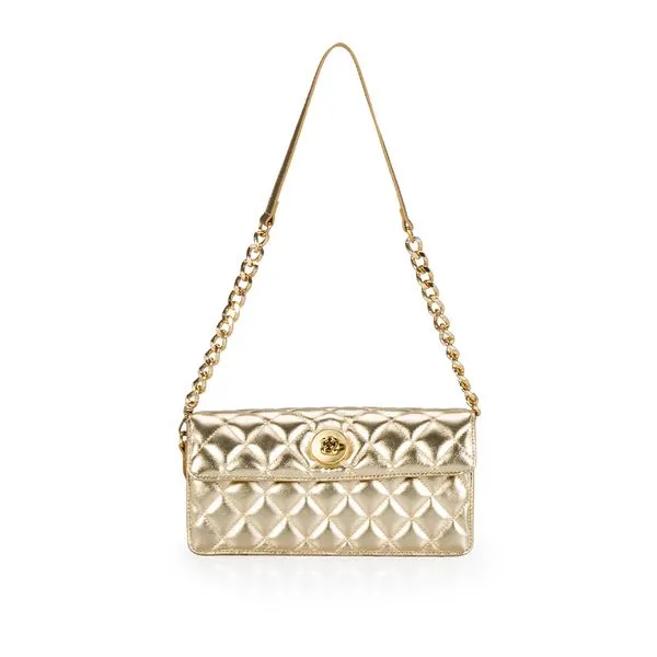 Bolsa Clutch Matelassê Couro Dourada Metalizada