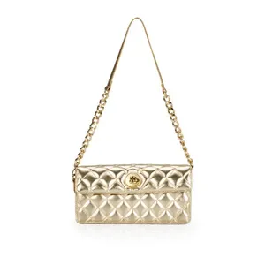Bolsa Clutch Matelassê Couro Dourada Metalizada