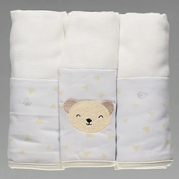 Kit Fralda de Ombro Bordada com 3 Peças - 5321-Urso Creme Urso Creme