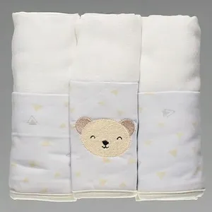 Kit Fralda de Ombro Bordada com 3 Peças - 5321-Urso Creme Urso Creme