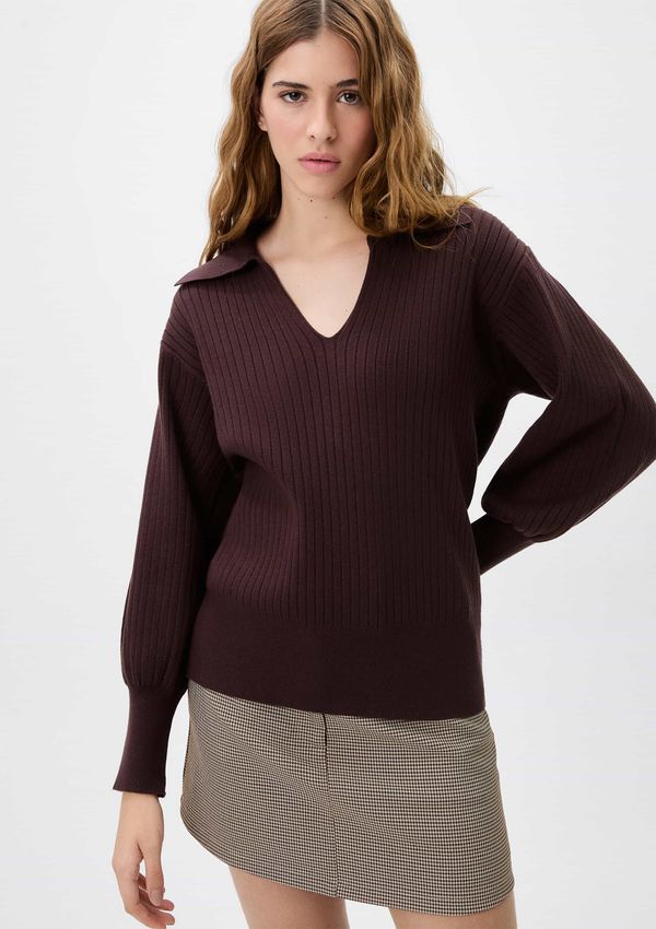 Blusa Polo Feminina Em Tricô - Marrom M