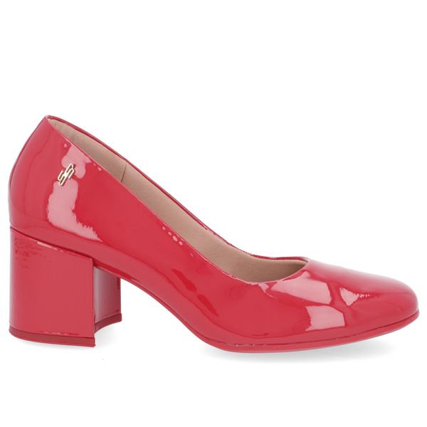 Scarpin Couro Verniz Vermelho Salto Bloco Liso 39