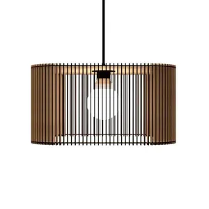 Luminária Pendente Ayla Ripado para Ambientes Internos e Externos Amadeirado Bivolt 100W Lenobre Luminária Pendente Ayla Ripado com Soquete E27 Amadeirado Bivolt 100W Lenobre