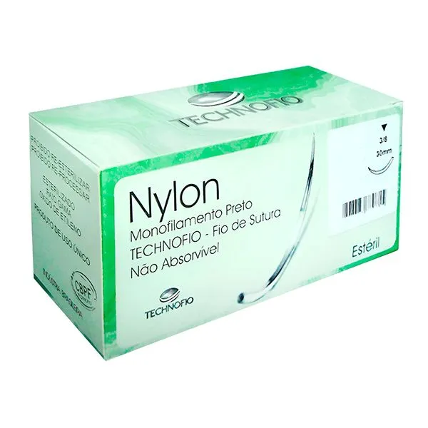 Fio de Sutura em Nylon Com Agulha 2cm 3/8 Trian. Technofio 4-0