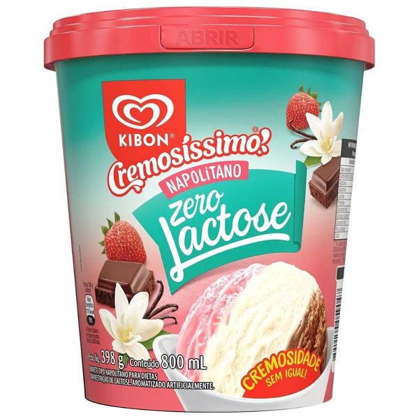 Sorvete Kibon Cremosíssimo Napolitano Zero Lactose 800ml