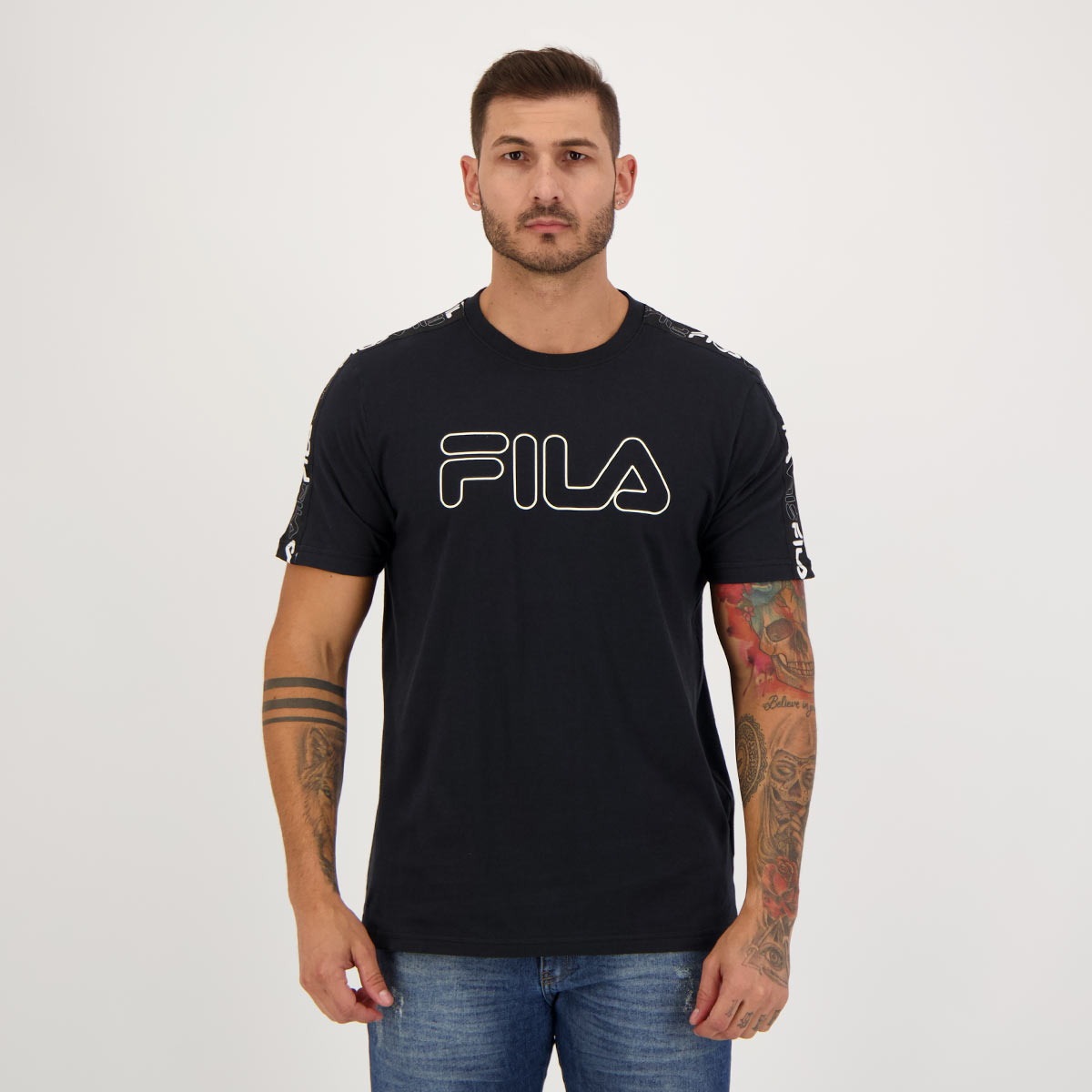Camiseta Fila Letter Tape Outline Preta