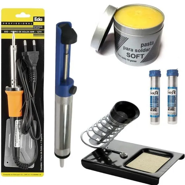 Kit Ferramentas Ferro Solda Tubetes Sugador Suporte 127V 60W
