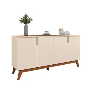 Balcão Buffet Bancada Sala Jantar Recife Off White Com Canela