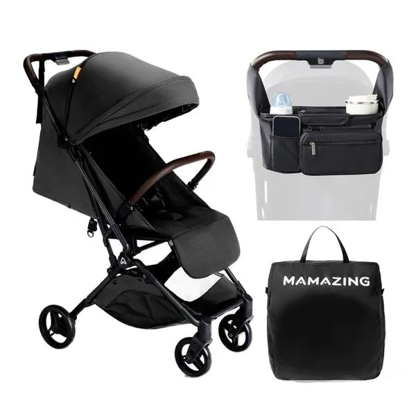Carrinho de Bebê de Viagem Ultraleve com Organizador e Almofada - Premiado Ouro por Mães, Compacto Avião, Dobrável,MAMAZING