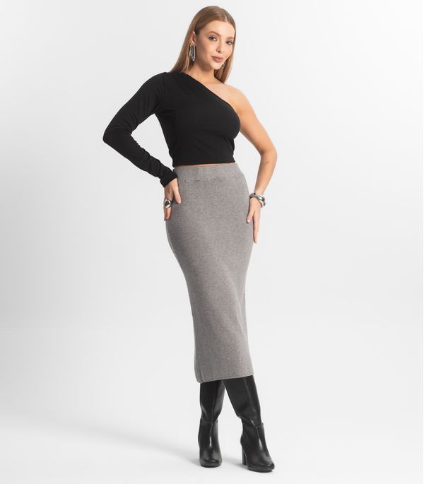 Saia Midi Feminina Tricot Epifani Cinza G