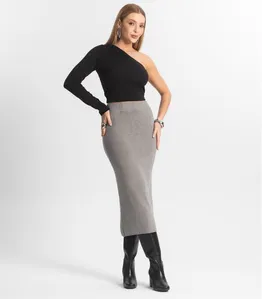 Saia Midi Feminina Tricot Epifani Cinza G