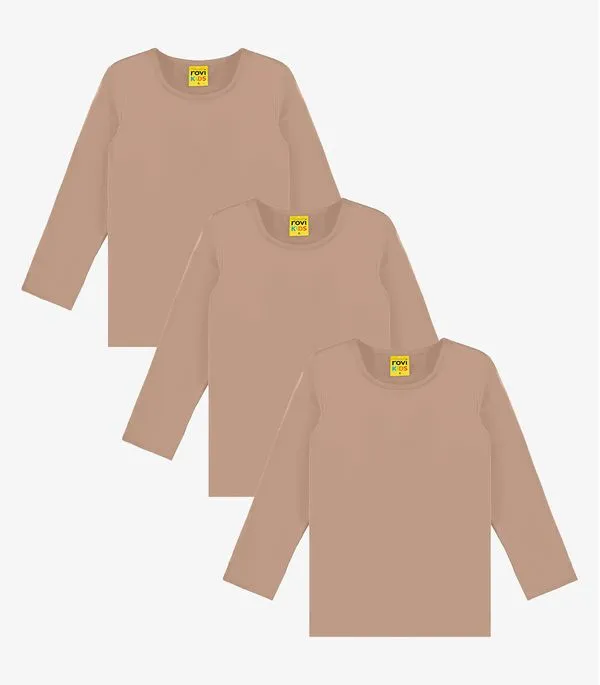 Kit 3 Camisetas Menina Manga Longa Térmicas Rovi Kids Marrom 14
